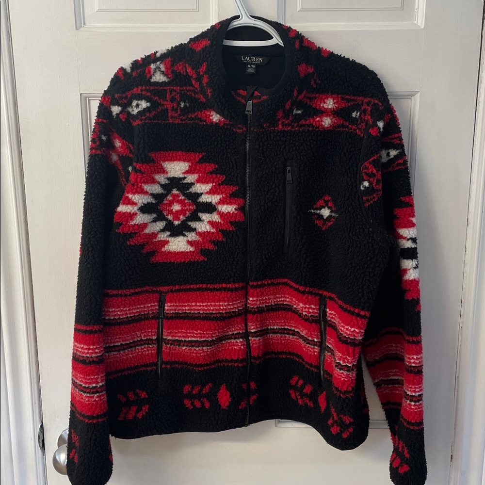 Lauren Ralph Lauren Women’s Faux-Shearling Aztec full zip teddy jacket size XL